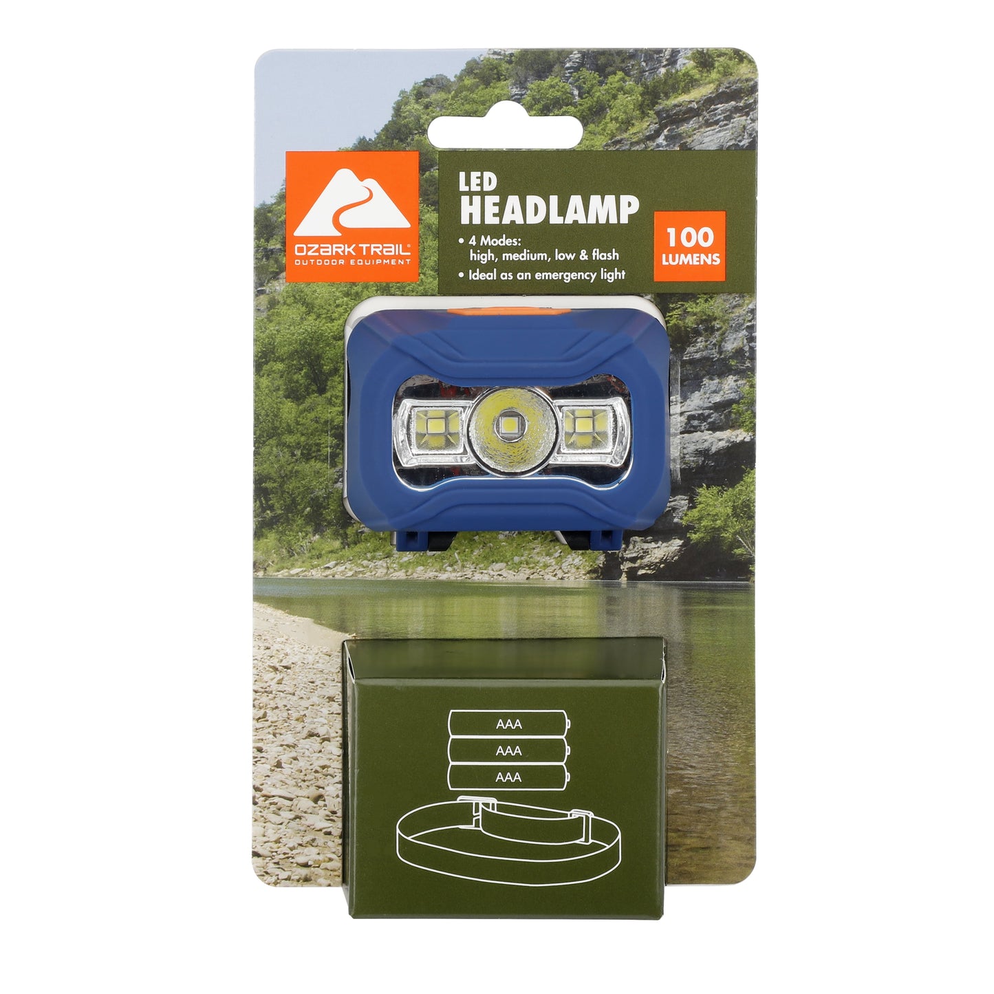 (5 Pack)  LED 100 Lumens Headlamp, Blue, 3AAA Batteries Included, 0.21 Lbs