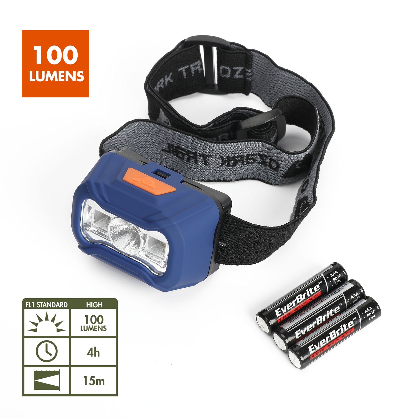 (5 Pack)  LED 100 Lumens Headlamp, Blue, 3AAA Batteries Included, 0.21 Lbs