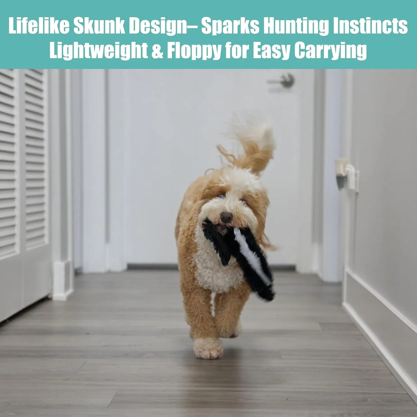 Skinneeez Skunk 14 Inch Stuffing-Free Plush Squeaky Dog Toy – Soft Tug-Of-War Toy for Small and Medium Dogs – Mess-Free Interactive Chew Toy