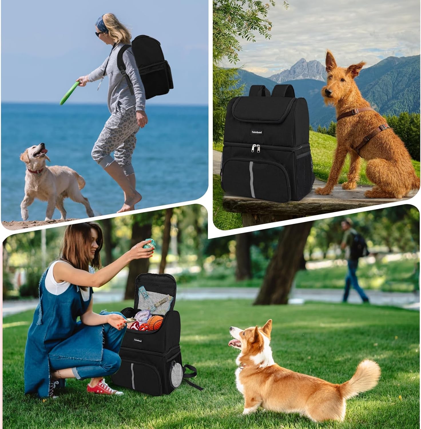 Dog Travel Bag for Supplies with Food Container Bag Dog Travel Backpack for Hiking Overnight Camping Trip Black