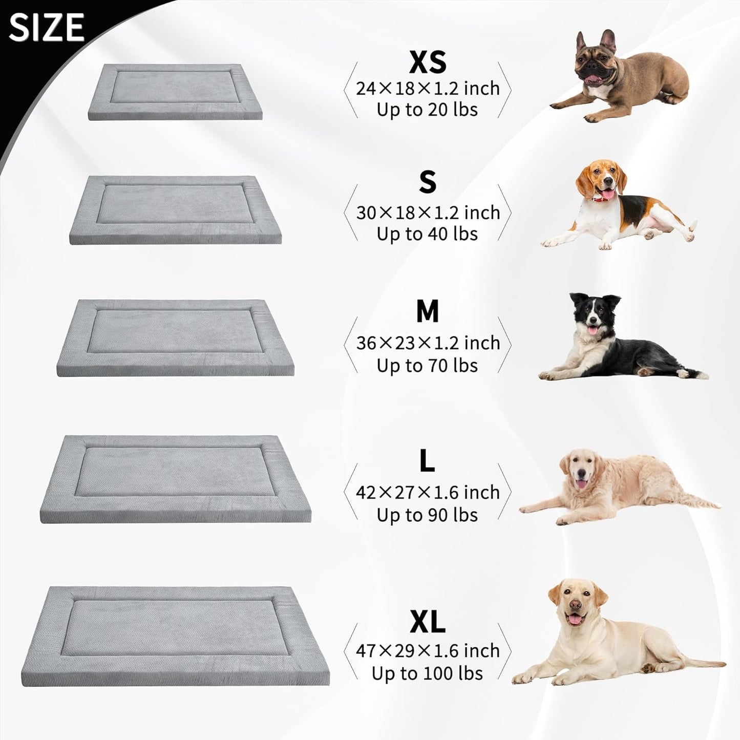 Dog Bed for Crate, Medium/Large Dogs Crate Bed with Soft Wavy Plush Comfortable Anti-Slip Kennel Pad Washable Pet Beds Mat for Dogs & Cats, Grey