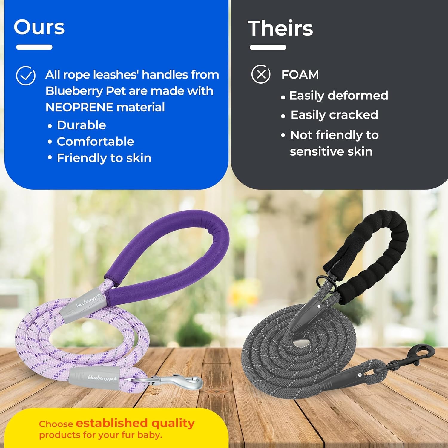 Essentials Rope Leash 4 Ft Heavy Duty, Neoprene-Padded Grip, Eco-Friendly & Durable in Turquoise for Medium & Large Dogs