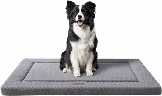 Dog Bed for Crate, Medium/Large Dogs Crate Bed with Soft Wavy Plush Comfortable Anti-Slip Kennel Pad Washable Pet Beds Mat for Dogs & Cats, Grey