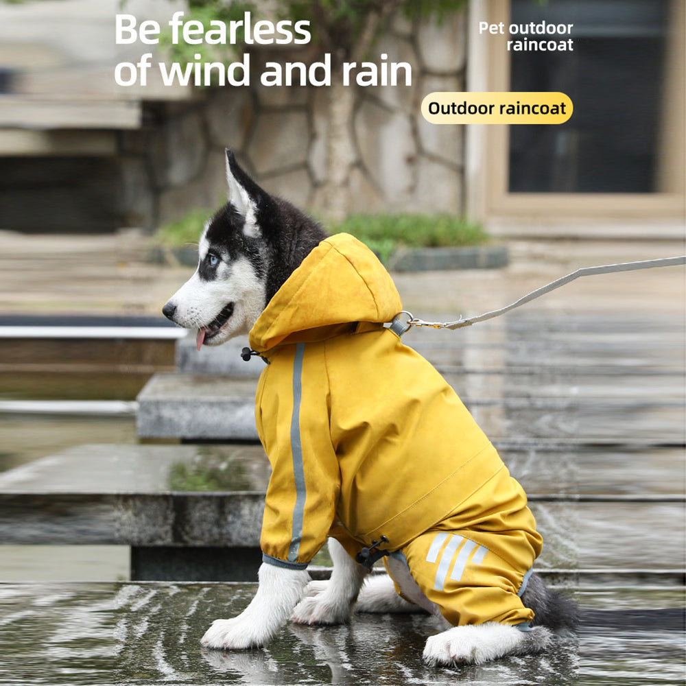 Dog Raincoat with Reflective, Waterproof Dog Rain Jacket with Hood, Leash Hole, Reflective Strap for Small Medium Dogs, Lightweight Puppy Clothes