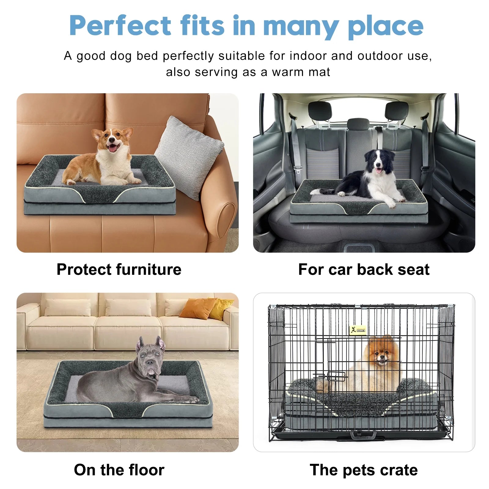 Dog Beds for Large Medium Small Dogs Orthopedic Pet Bed Sofa Supportive Egg Crate Foam Animal Couch with Removable Washable Cover Non Skid Bottom S to XL