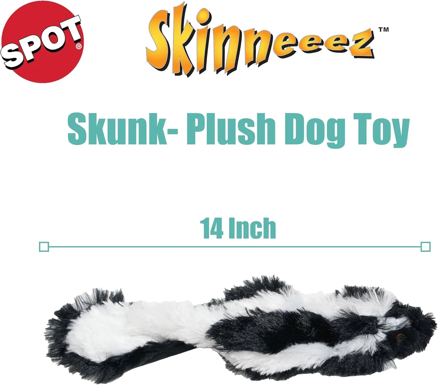Skinneeez Skunk 14 Inch Stuffing-Free Plush Squeaky Dog Toy – Soft Tug-Of-War Toy for Small and Medium Dogs – Mess-Free Interactive Chew Toy