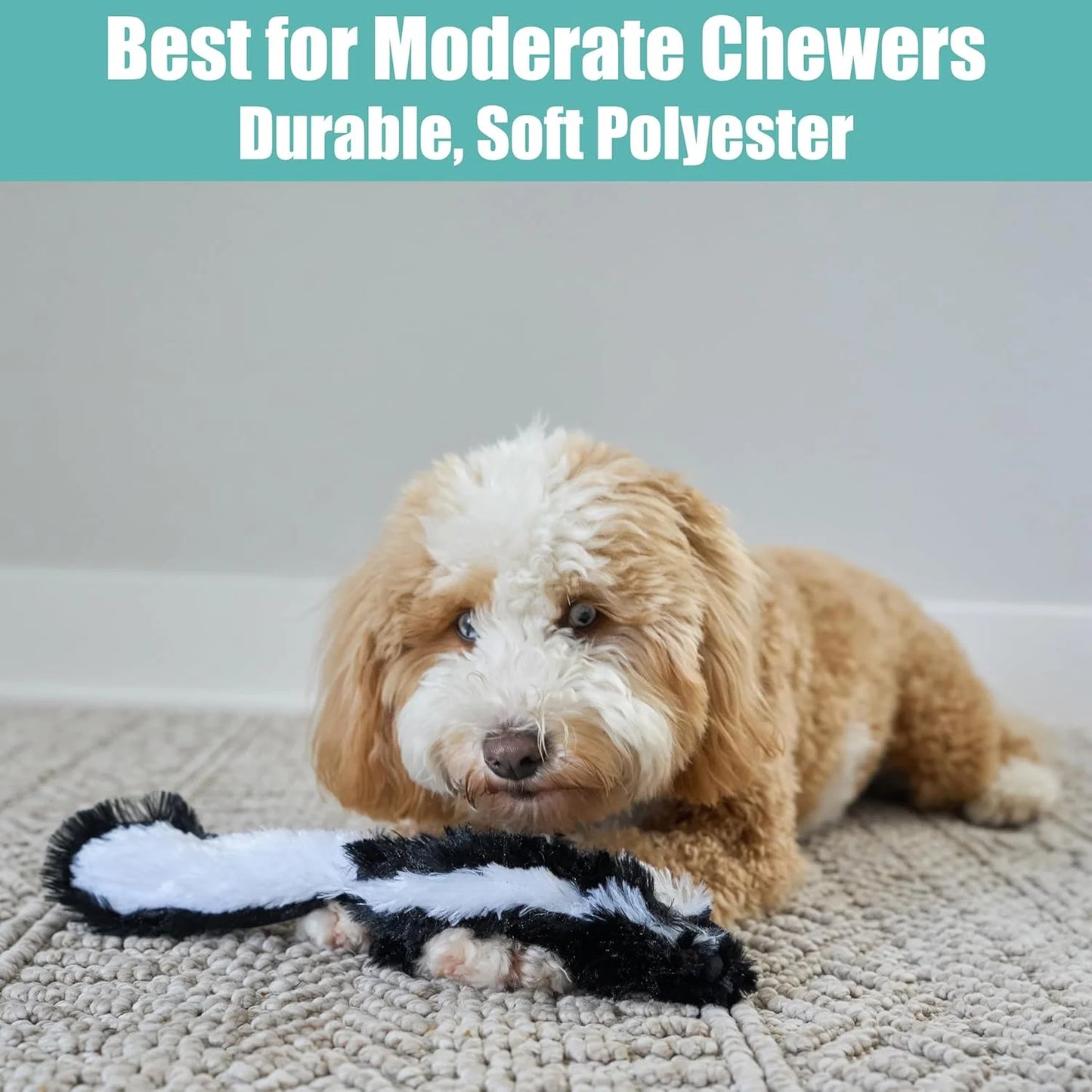 Skinneeez Skunk 14 Inch Stuffing-Free Plush Squeaky Dog Toy – Soft Tug-Of-War Toy for Small and Medium Dogs – Mess-Free Interactive Chew Toy
