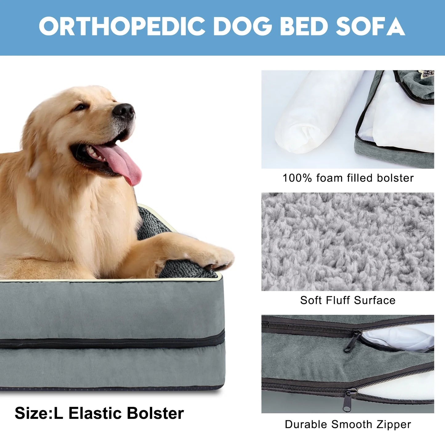 Dog Beds for Large Medium Small Dogs Orthopedic Pet Bed Sofa Supportive Egg Crate Foam Animal Couch with Removable Washable Cover Non Skid Bottom S to XL