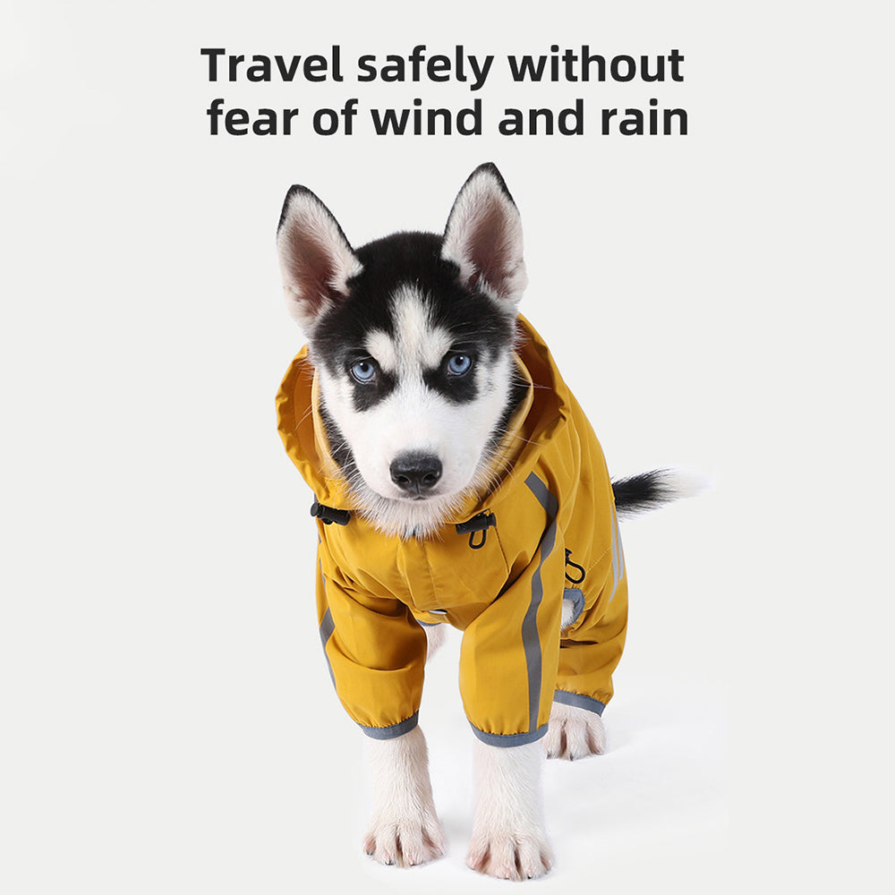 Dog Raincoat with Reflective, Waterproof Dog Rain Jacket with Hood, Leash Hole, Reflective Strap for Small Medium Dogs, Lightweight Puppy Clothes