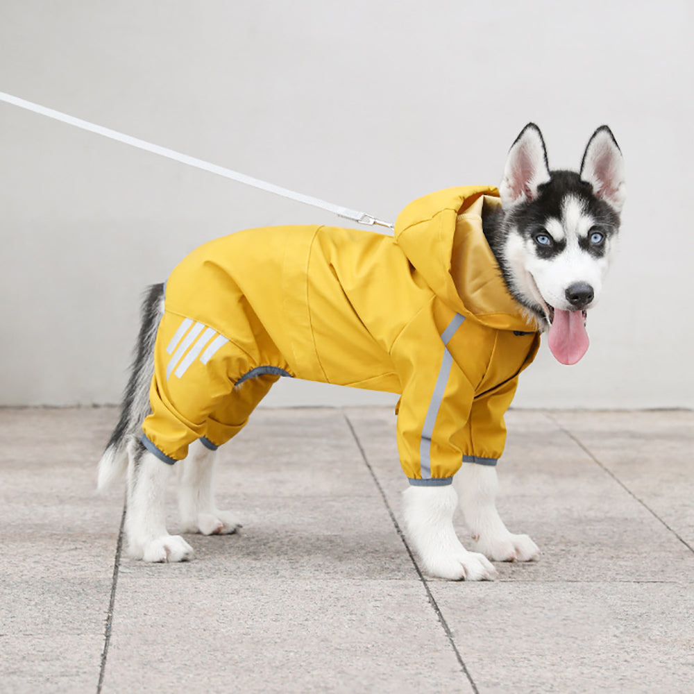 Dog Raincoat with Reflective, Waterproof Dog Rain Jacket with Hood, Leash Hole, Reflective Strap for Small Medium Dogs, Lightweight Puppy Clothes