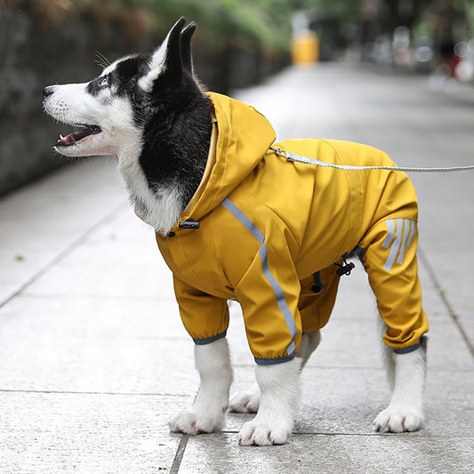 Dog Raincoat with Reflective, Waterproof Dog Rain Jacket with Hood, Leash Hole, Reflective Strap for Small Medium Dogs, Lightweight Puppy Clothes