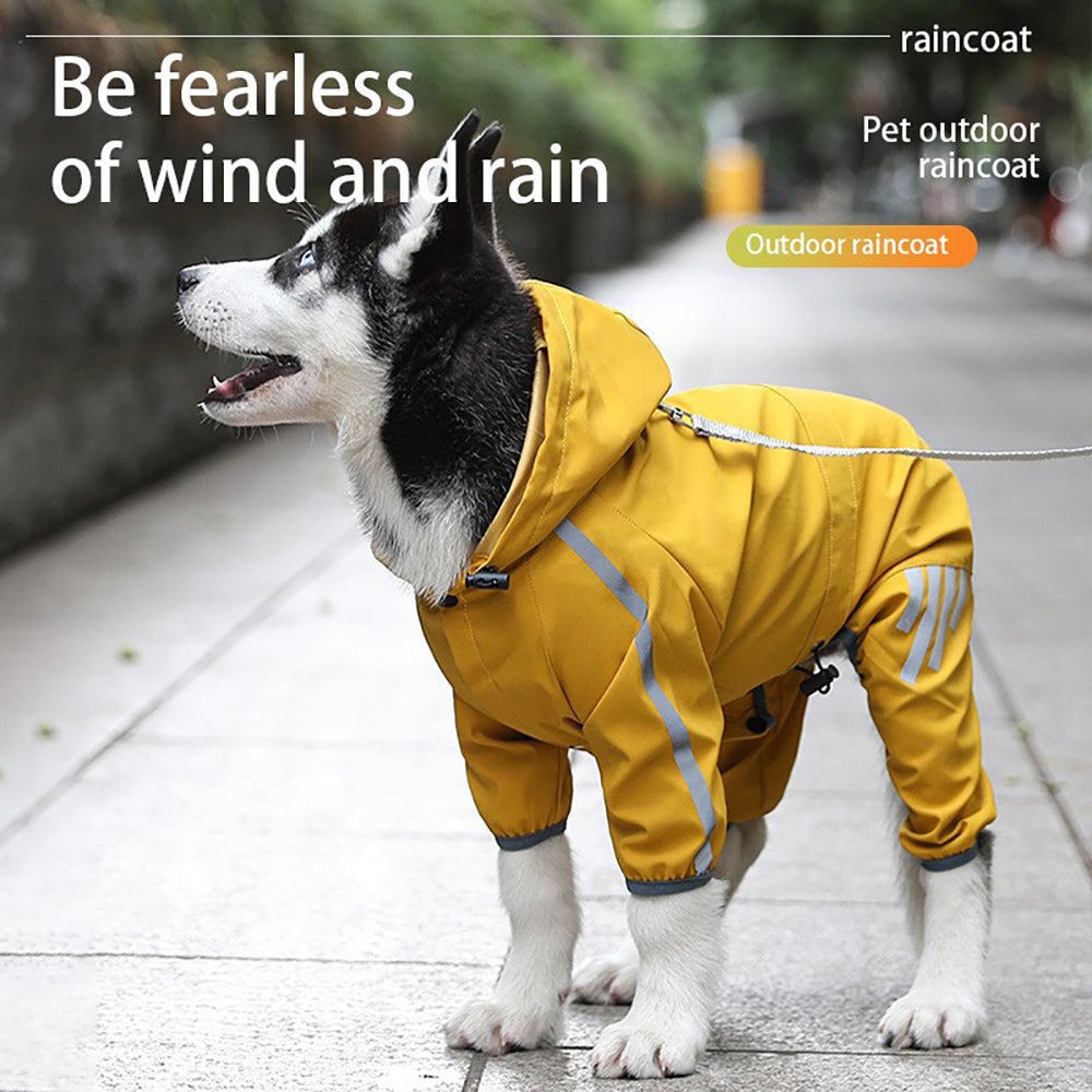 Dog Raincoat with Reflective, Waterproof Dog Rain Jacket with Hood, Leash Hole, Reflective Strap for Small Medium Dogs, Lightweight Puppy Clothes