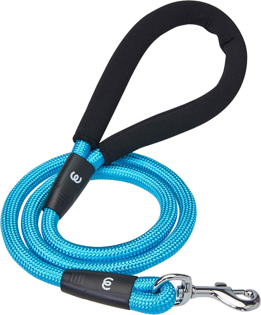 Essentials Rope Leash 4 Ft Heavy Duty, Neoprene-Padded Grip, Eco-Friendly & Durable in Turquoise for Medium & Large Dogs