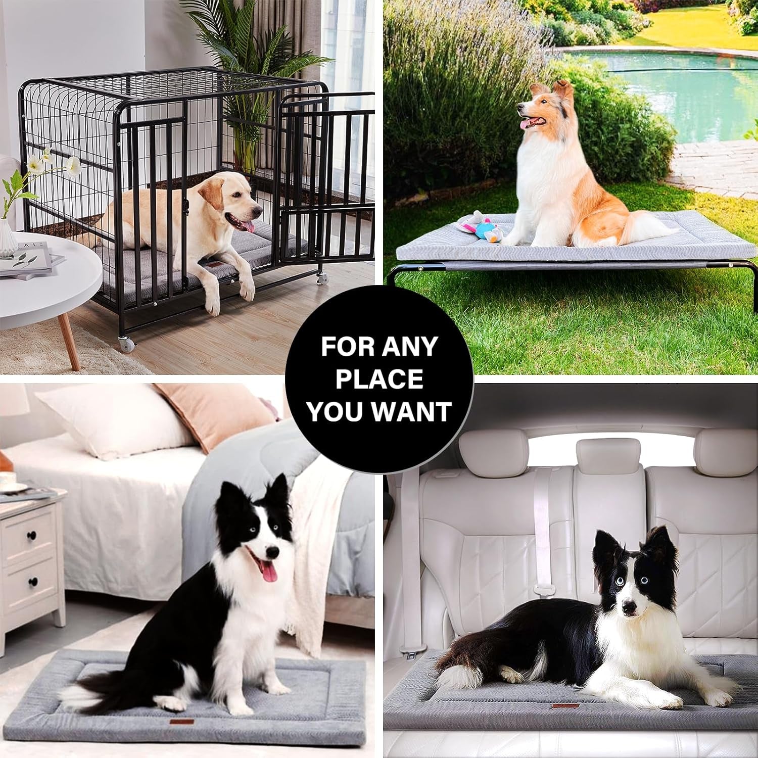Dog Bed for Crate, Medium/Large Dogs Crate Bed with Soft Wavy Plush Comfortable Anti-Slip Kennel Pad Washable Pet Beds Mat for Dogs & Cats, Grey