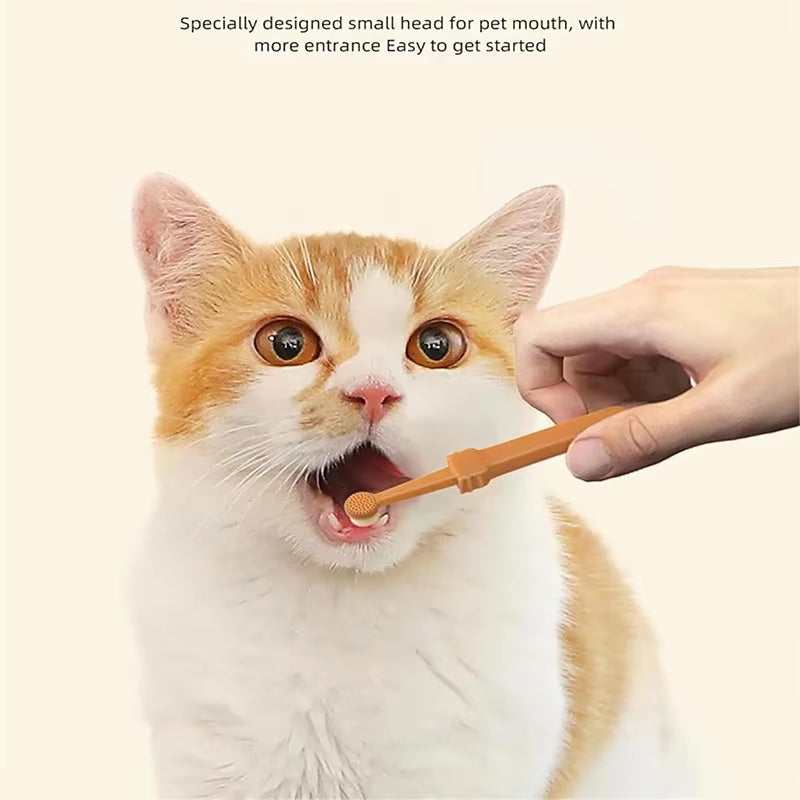2Pcs Dog Toothbrush Plastic Pet Toothbrush with Soft Silicone Tongue Scraper Massage Multi-Angle Pets Cleaning Brush