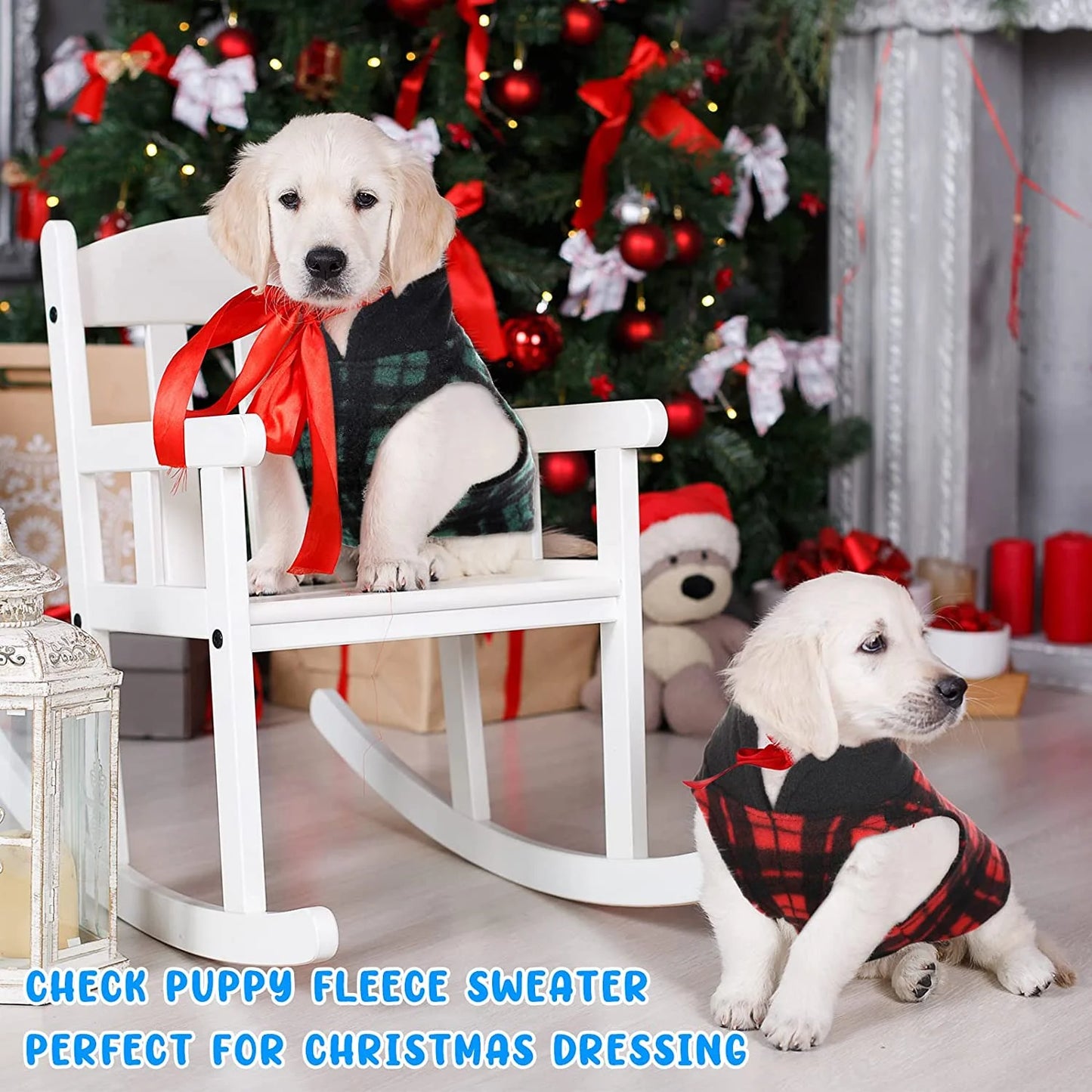 Dog Sweater Soft Fleece Vest with Leash Ring Plaid Warm Winter Pet Clothes Dog Pullover Jacket for Dogs Cats Winter Chihuahua Pet Indoor Outdoor Use